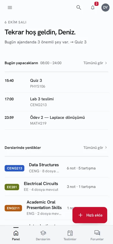 Telefonda MetuConnect ana sayfası